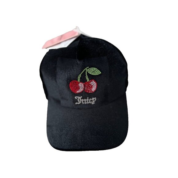 Juicy Couture Girls Velvet Cherries Rhinestone Hat Snapback Cap